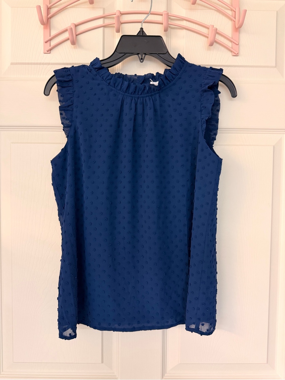 J. Crew Navy Swiss Dot Ruffle Sleeve Camisole